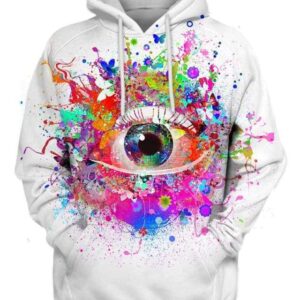 Abstract eye with butterflies and flowers on a white background - All Over Apparel - Hoodie / S - www.secrettees.com