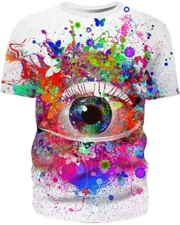 Abstract eye with butterflies and flowers on a white background - All Over Apparel - T-Shirt / S - www.secrettees.com