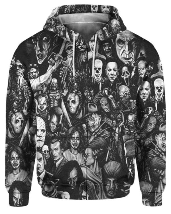 All Characters Horror - All Over Apparel - Zip Hoodie / S - www.secrettees.com