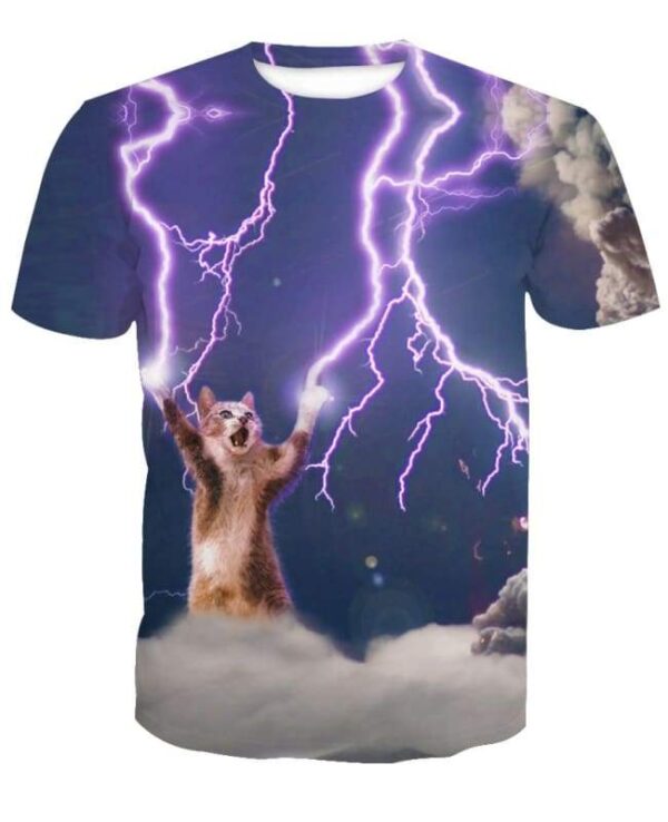 All Hail The Lightning God Cat 3D T-shirt - All Over Apparel - T-Shirt / S - www.secrettees.com