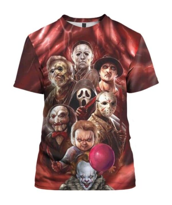 All Horror Characters Halloween - All Over Apparel - T-Shirt / S - www.secrettees.com