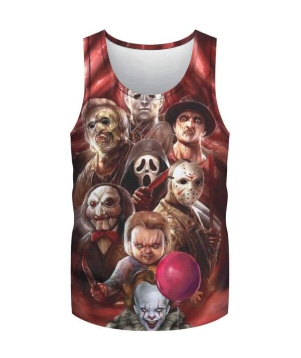 All Horror Characters Halloween - All Over Apparel - Tank Top / S - www.secrettees.com
