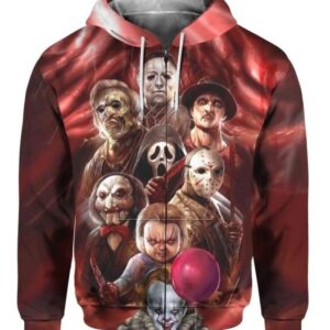 All Horror Characters Halloween - All Over Apparel - Zip Hoodie / S - www.secrettees.com