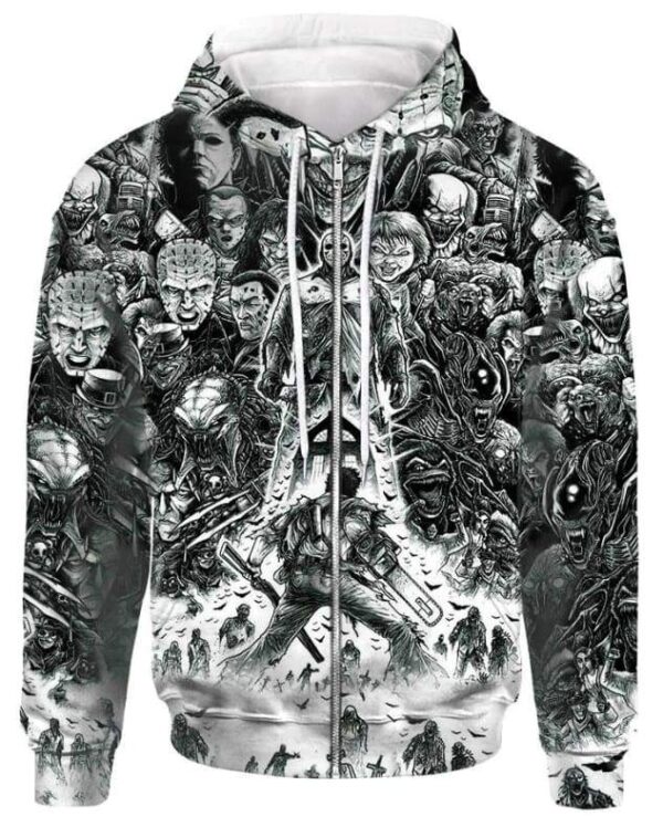 All Horror Characters - All Over Apparel - Zip Hoodie / S - www.secrettees.com