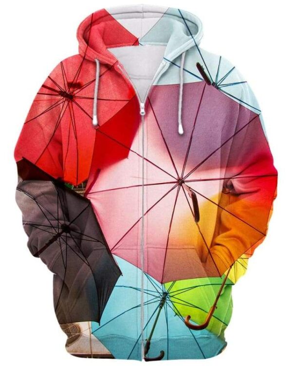Assorted-color Umbrellas - All Over Apparel - Zip Hoodie / S - www.secrettees.com