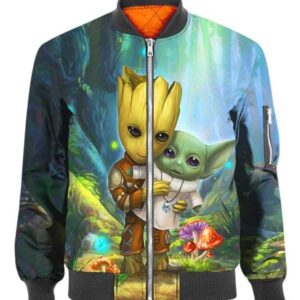 Baby Groot Hug Cute Doll Yoda - All Over Apparel - Bomber / S - www.secrettees.com