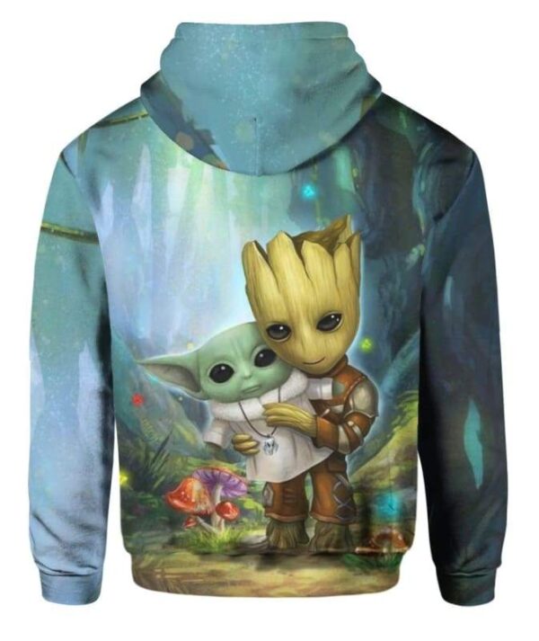 Baby Groot Hug Cute Doll Yoda In The Forest - All Over Apparel - www.secrettees.com