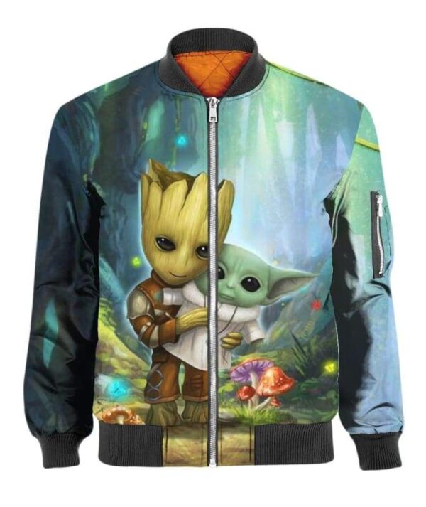 Baby Groot Hug Cute Doll Yoda In The Forest - All Over Apparel - Bomber / S - www.secrettees.com