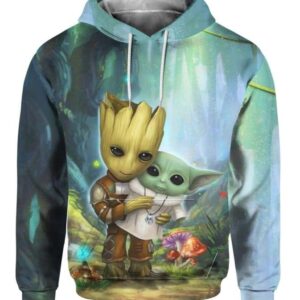 Baby Groot Hug Cute Doll Yoda In The Forest - All Over Apparel - Hoodie / S - www.secrettees.com