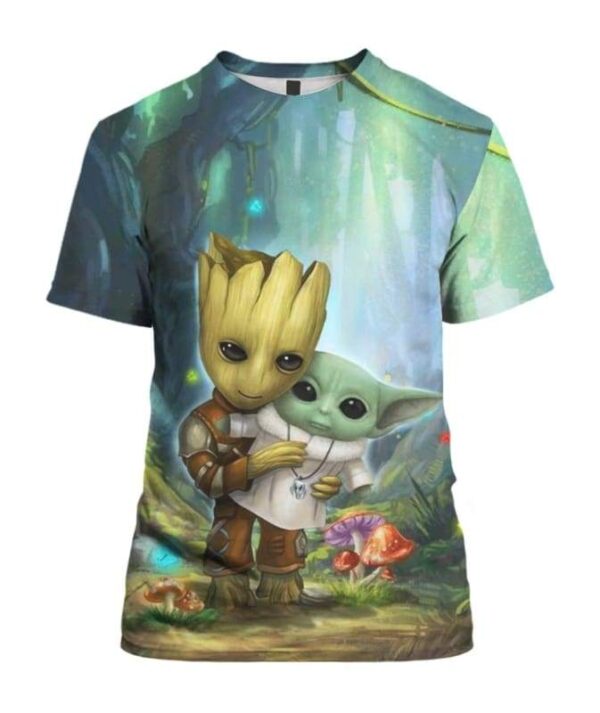 Baby Groot Hug Cute Doll Yoda In The Forest - All Over Apparel - T-Shirt / S - www.secrettees.com