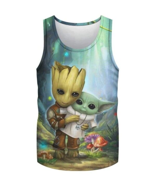Baby Groot Hug Cute Doll Yoda In The Forest - All Over Apparel - Tank Top / S - www.secrettees.com