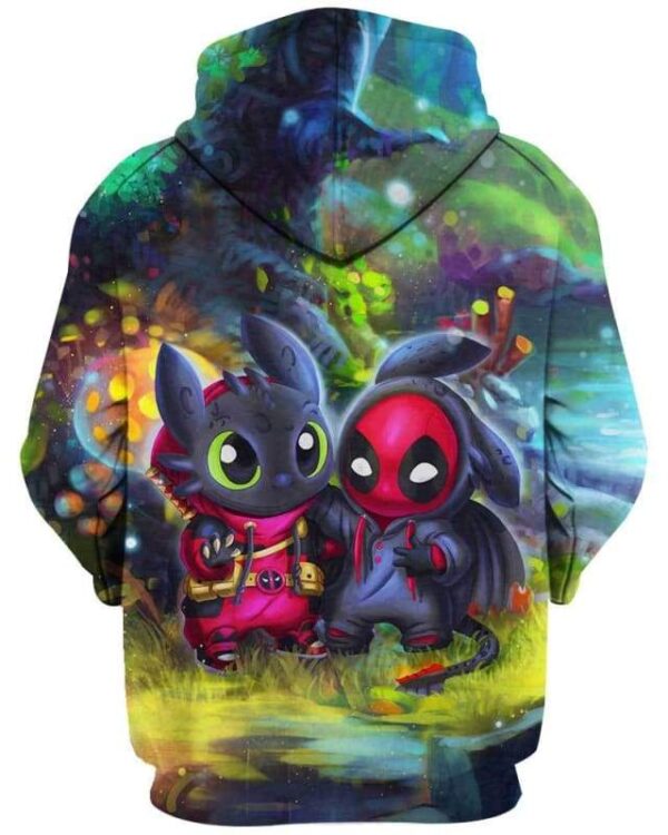 Baby Toothless & Deadpool In The Forest - All Over Apparel - www.secrettees.com