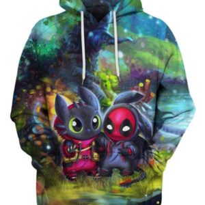 Baby Toothless & Deadpool In The Forest - All Over Apparel - Hoodie / S - www.secrettees.com