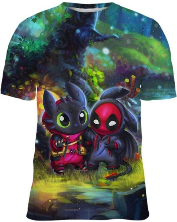 Baby Toothless & Deadpool In The Forest - All Over Apparel - Kid Tee / S - www.secrettees.com
