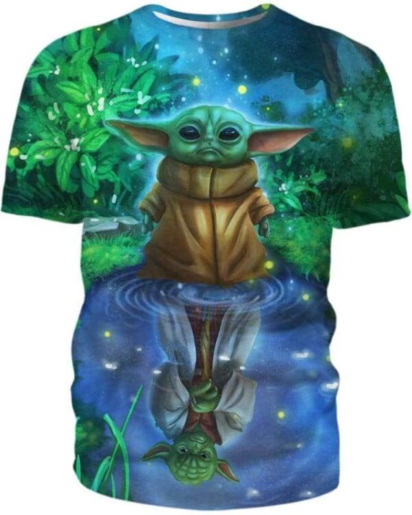 Baby Yoda Water Reflection Mirror Old Yoda - All Over Apparel - T-Shirt / S - www.secrettees.com
