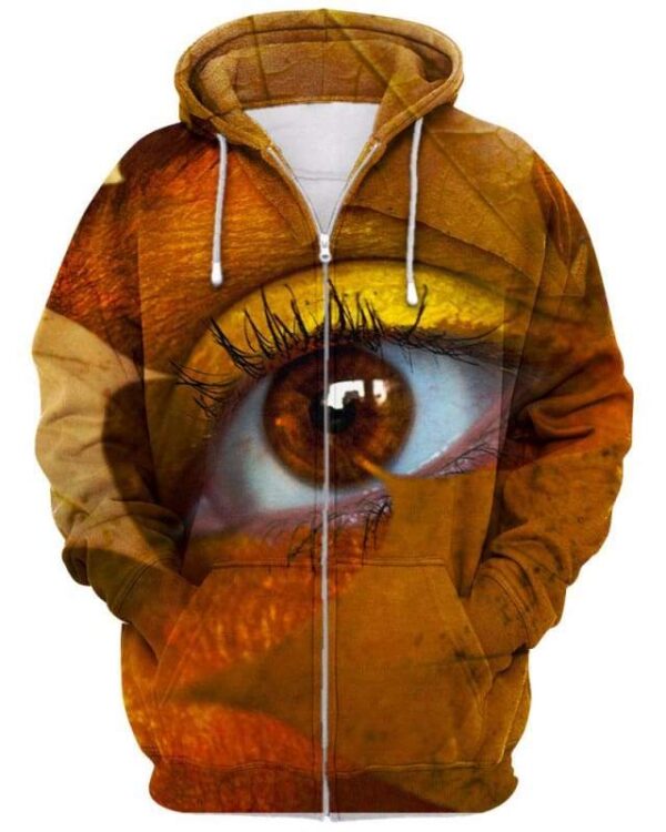 Brown Maple Leaf With Person’s Eye - All Over Apparel - Zip Hoodie / S - www.secrettees.com