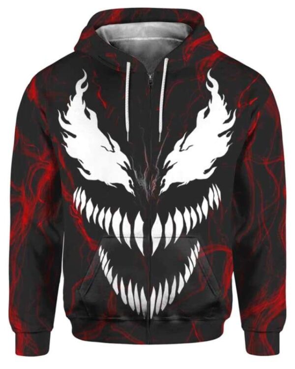 Carnage Face 3D - All Over Apparel - Zip Hoodie / S - www.secrettees.com