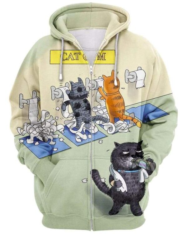 Cat Gym - All Over Apparel - Zip Hoodie / S - www.secrettees.com