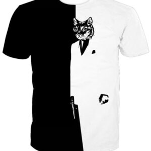 Cat in Suit Black and White Scarface 3D T-shirt