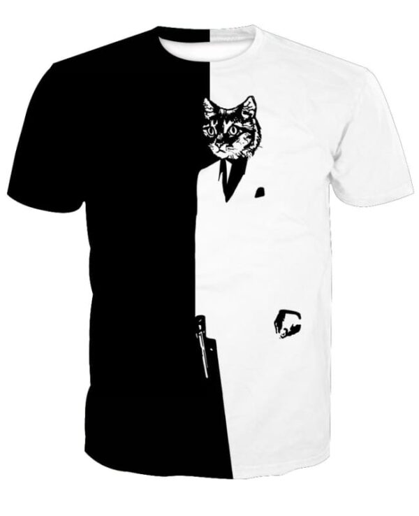 Cat in Suit Black and White Scarface 3D T-shirt