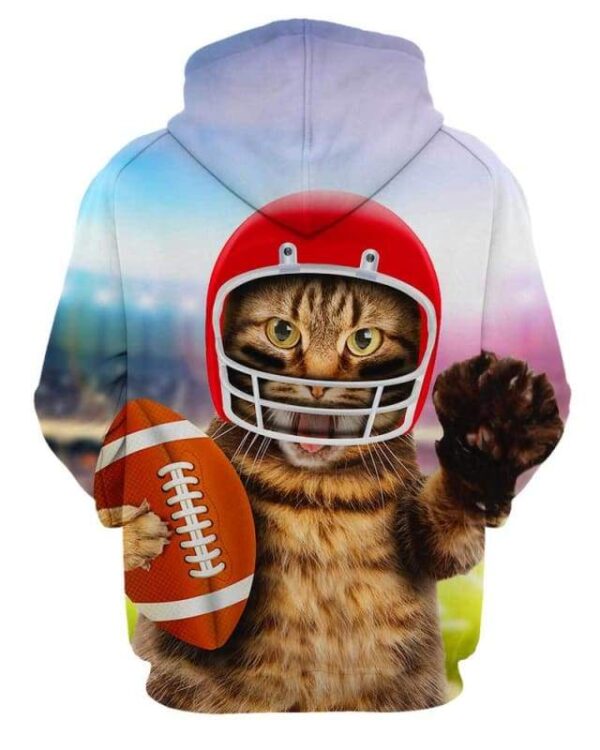 Cat playing American Football - All Over Apparel - www.secrettees.com