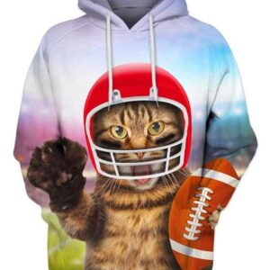 Cat playing American Football - All Over Apparel - Hoodie / S - www.secrettees.com