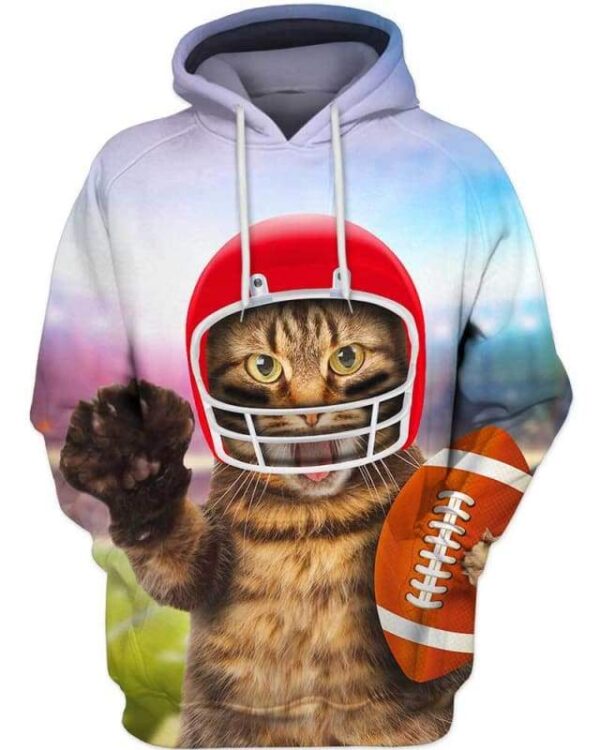 Cat playing American Football - All Over Apparel - Hoodie / S - www.secrettees.com