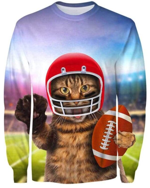 Cat playing American Football - All Over Apparel - Sweatshirt / S - www.secrettees.com