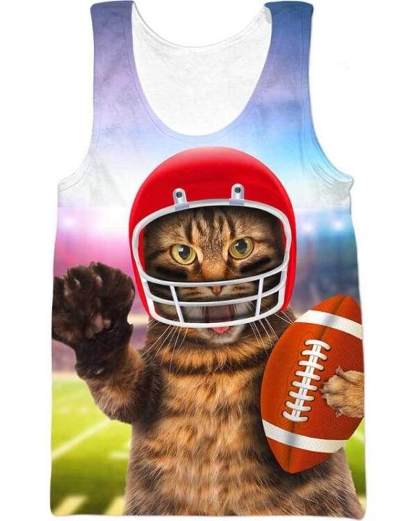Cat playing American Football - All Over Apparel - Tank Top / S - www.secrettees.com