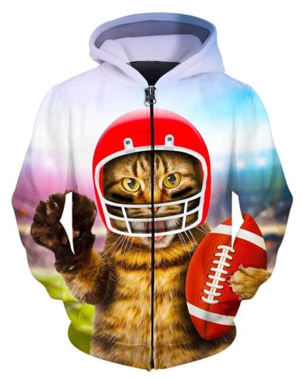 Cat playing American Football - All Over Apparel - Zip Hoodie / S - www.secrettees.com