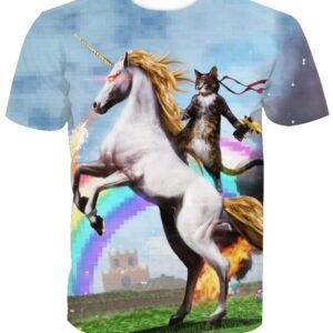 Cat Ride Unicorn 3D T-shirt - All Over Apparel - T-Shirt / S - www.secrettees.com