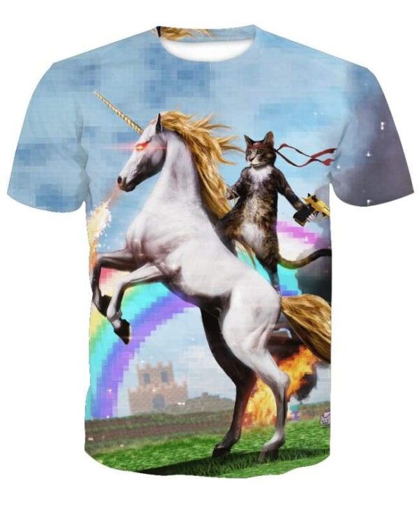 Cat Ride Unicorn 3D T-shirt - All Over Apparel - T-Shirt / S - www.secrettees.com