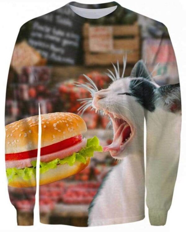 Cat vs Hamburger - All Over Apparel - Sweatshirt / S - www.secrettees.com