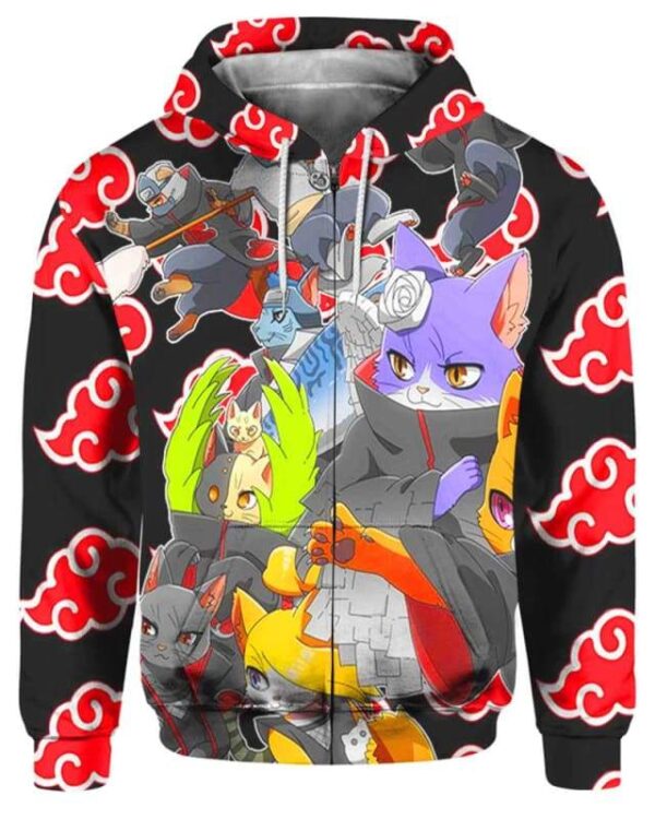 Cats Akatsuki - All Over Apparel - Zip Hoodie / S - www.secrettees.com