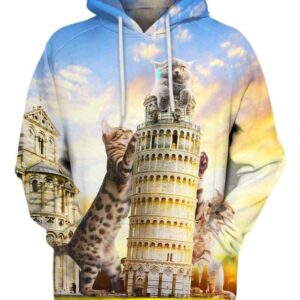 Cats and Tower of Pisa - All Over Apparel - Hoodie / S - www.secrettees.com