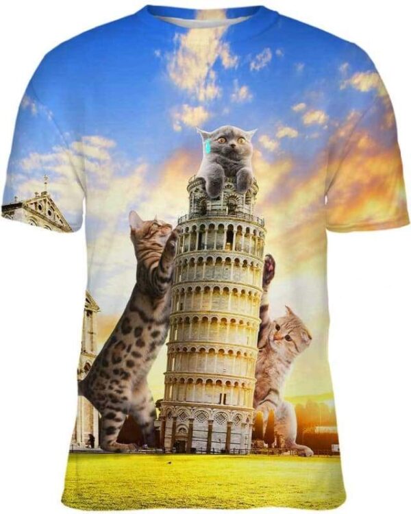 Cats and Tower of Pisa - All Over Apparel - Kid Tee / S - www.secrettees.com