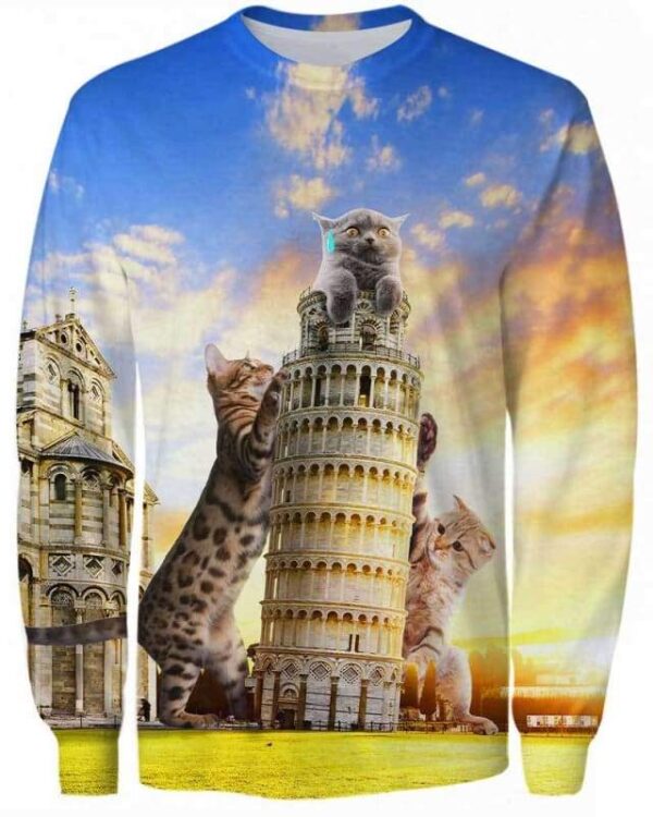 Cats and Tower of Pisa - All Over Apparel - Sweatshirt / S - www.secrettees.com