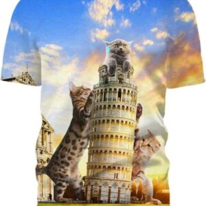 Cats and Tower of Pisa - All Over Apparel - T-Shirt / S - www.secrettees.com