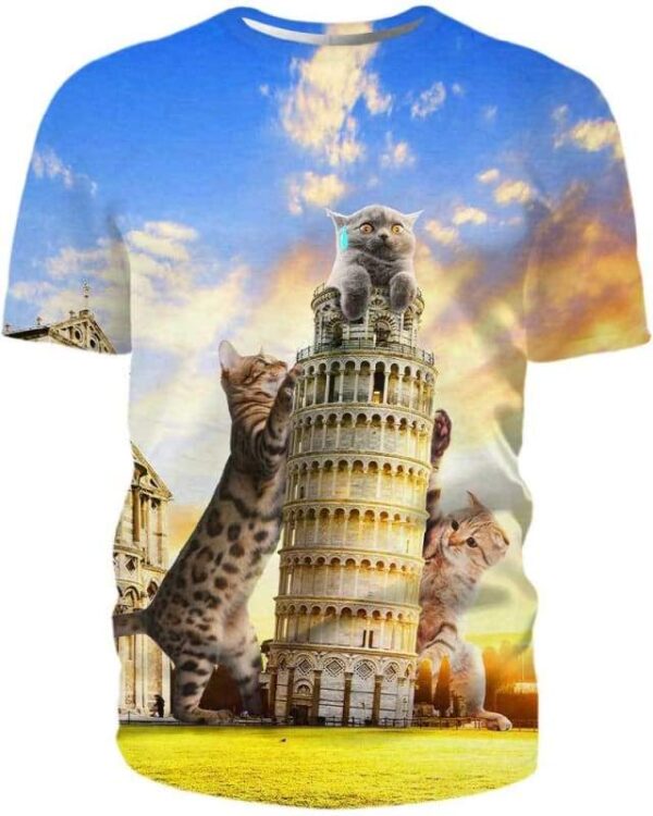 Cats and Tower of Pisa - All Over Apparel - T-Shirt / S - www.secrettees.com