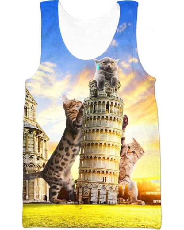 Cats and Tower of Pisa - All Over Apparel - Tank Top / S - www.secrettees.com