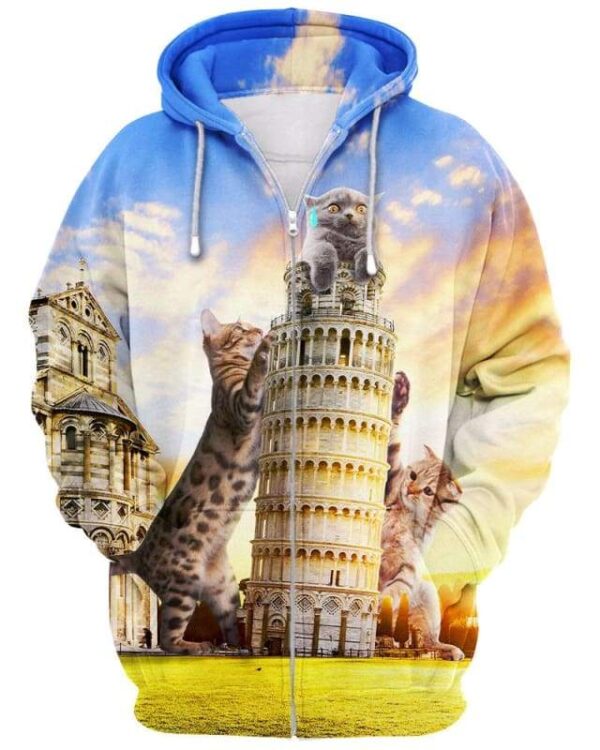 Cats and Tower of Pisa - All Over Apparel - Zip Hoodie / S - www.secrettees.com