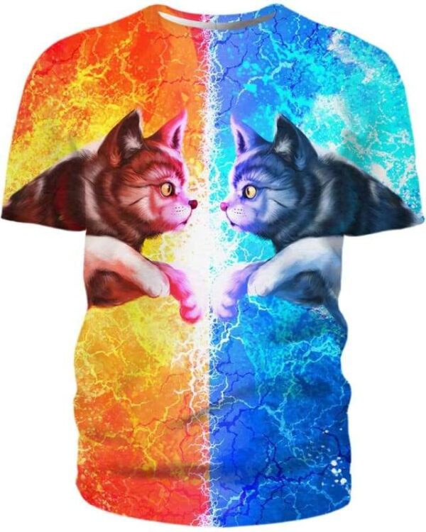 Cats Fire and Ice - All Over Apparel - T-Shirt / S - www.secrettees.com