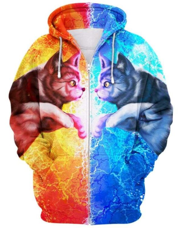Cats Fire and Ice - All Over Apparel - Zip Hoodie / S - www.secrettees.com