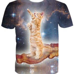 Cats Surfing Bacon Space Jam 3D T-shirt - All Over Apparel - T-Shirt / S - www.secrettees.com