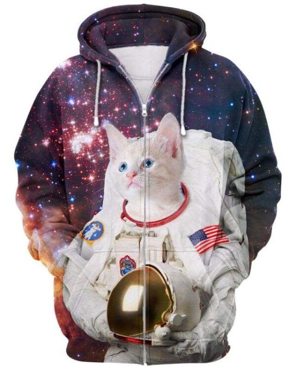 Catstronaut in Space - All Over Apparel - Zip Hoodie / S - www.secrettees.com