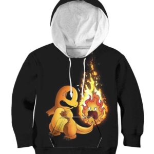 Charmander and Calcifer Tail - All Over Apparel - Kid Hoodie / S - www.secrettees.com