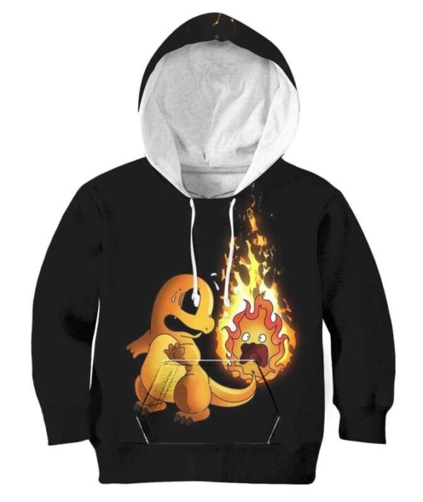 Charmander and Calcifer Tail - All Over Apparel - Kid Hoodie / S - www.secrettees.com
