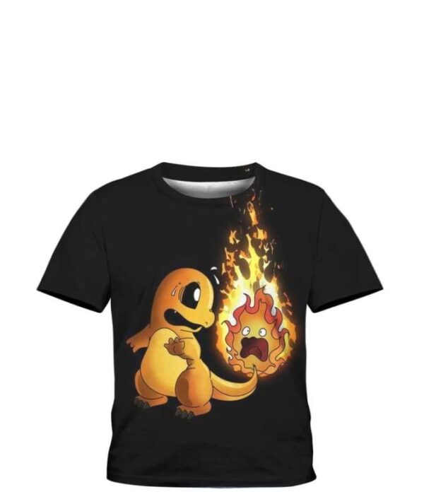 Charmander and Calcifer Tail - All Over Apparel - Kid Tee / S - www.secrettees.com