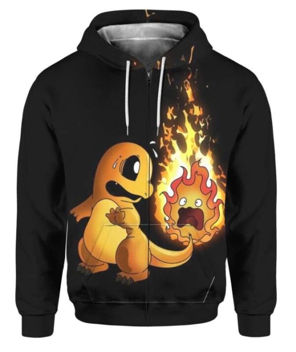 Charmander and Calcifer Tail - All Over Apparel - Zip Hoodie / S - www.secrettees.com