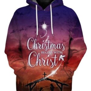 Christmas Begins With Christ - All Over Apparel - Hoodie / S - www.secrettees.com
